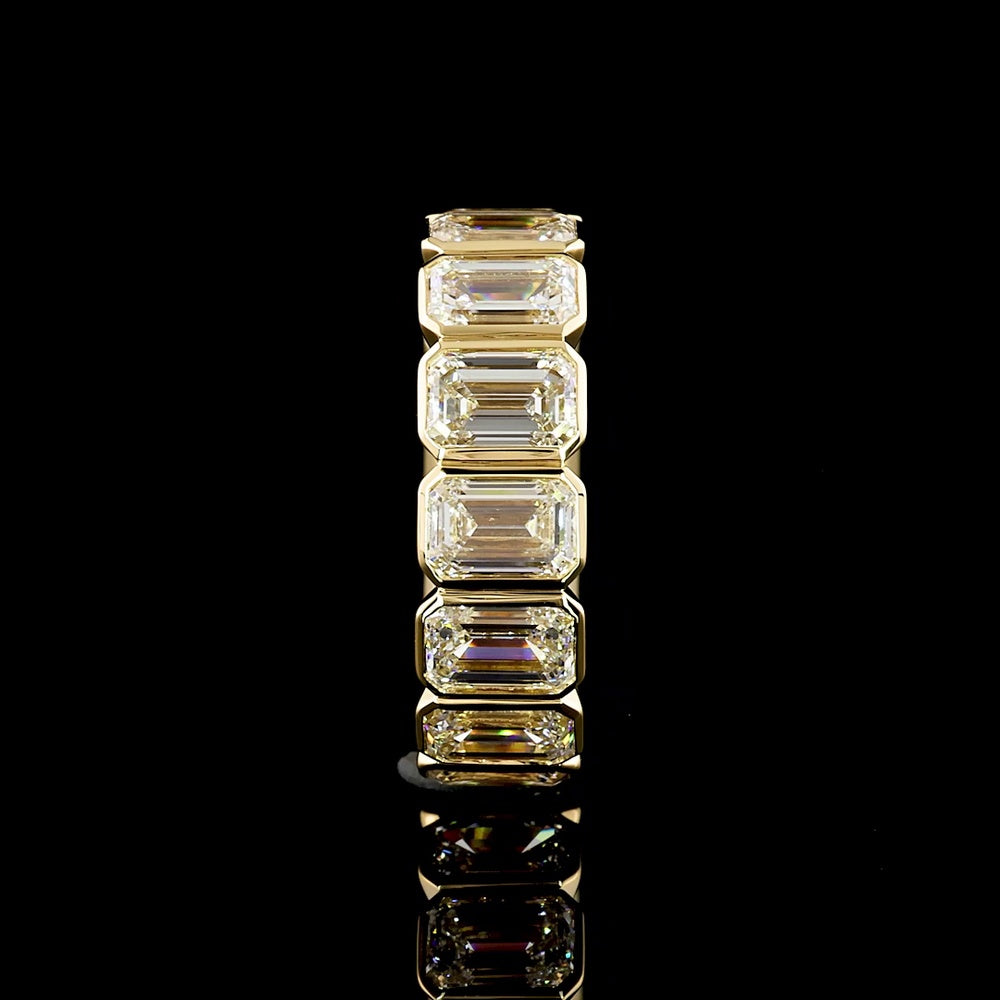 18K Yellow Gold Eternity Band with Bezel-Set Emerald Cut Lab Diamonds - 8.79 Carat Total Weight (E-F Color, VS2 Clarity) - Covaloro Fine Jewelry