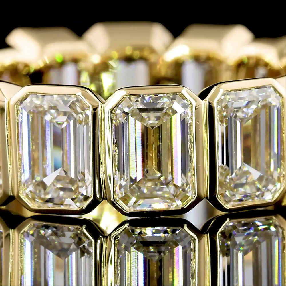 18K Yellow Gold Eternity Band with Bezel-Set Emerald Cut Lab Diamonds - 8.79 Carat Total Weight (E-F Color, VS2 Clarity) - Covaloro Fine Jewelry