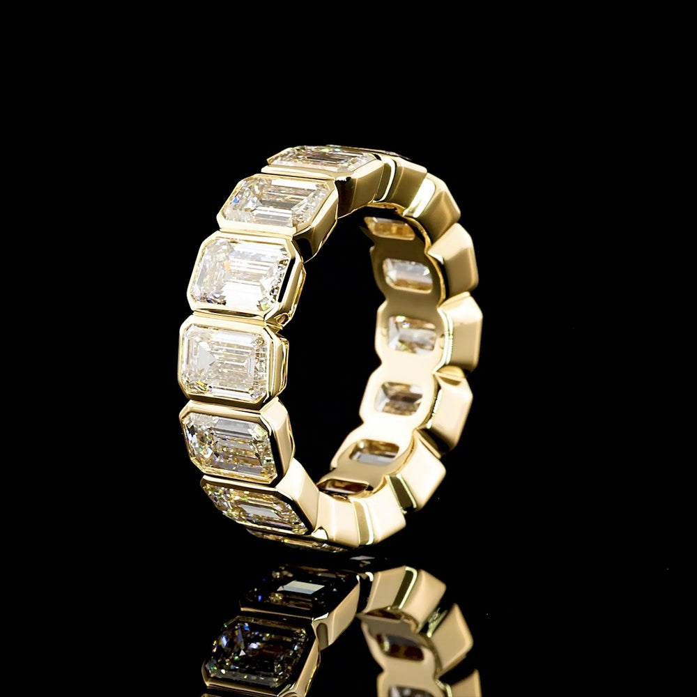 18K Yellow Gold Eternity Band with Bezel-Set Emerald Cut Lab Diamonds - 8.79 Carat Total Weight (E-F Color, VS2 Clarity) - Covaloro Fine Jewelry