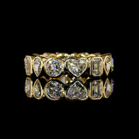 18K Yellow Gold Eternity Band with Bezel-Set Mixed Cut Lab Diamonds - Round, Heart, Emerald & Pear Shapes - 3.59 Carat Total Weight - Covaloro Fine Jewelry