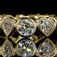 18K Yellow Gold Eternity Band with Bezel-Set Mixed Cut Lab Diamonds - Round, Heart, Emerald & Pear Shapes - 3.59 Carat Total Weight - Covaloro Fine Jewelry