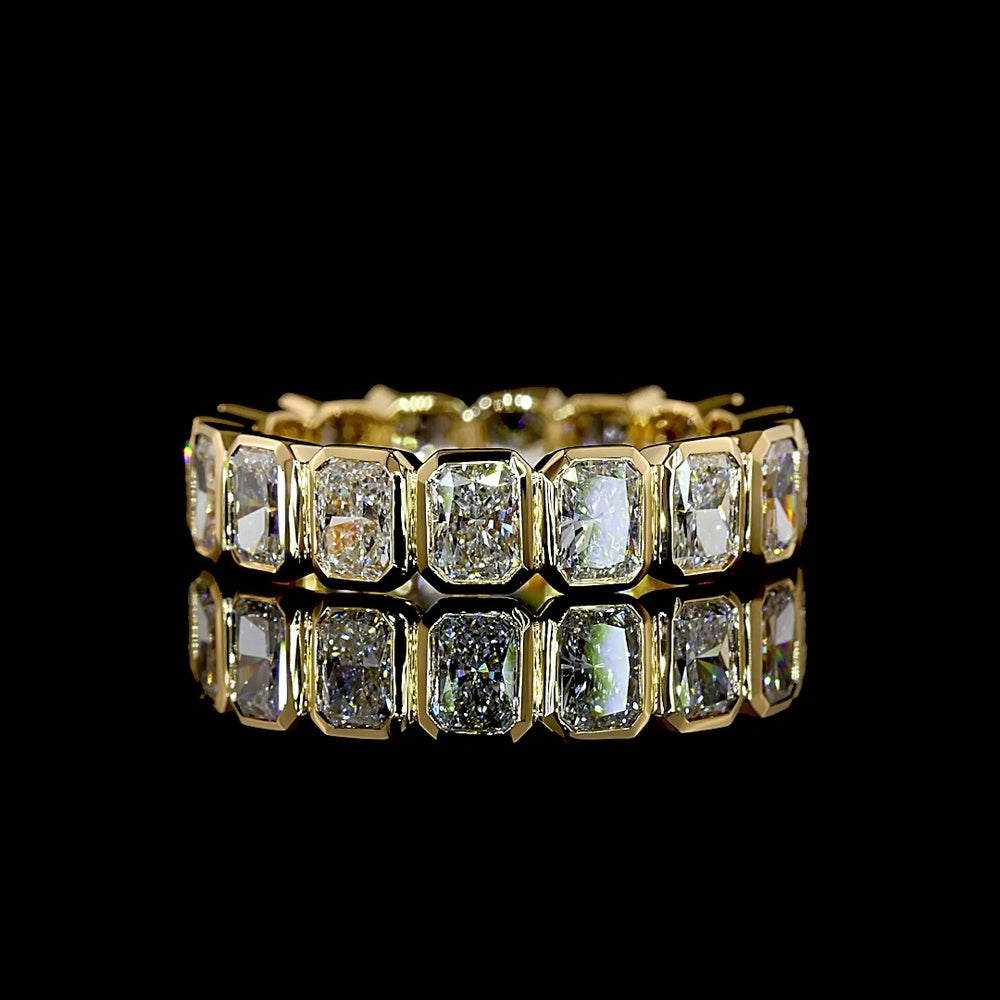 18K Yellow Gold Eternity Band with Bezel Set Radiant Cut Lab Diamonds - 3.52 Carat Total Weight, E-F Color VS1 Clarity - Covaloro Fine Jewelry