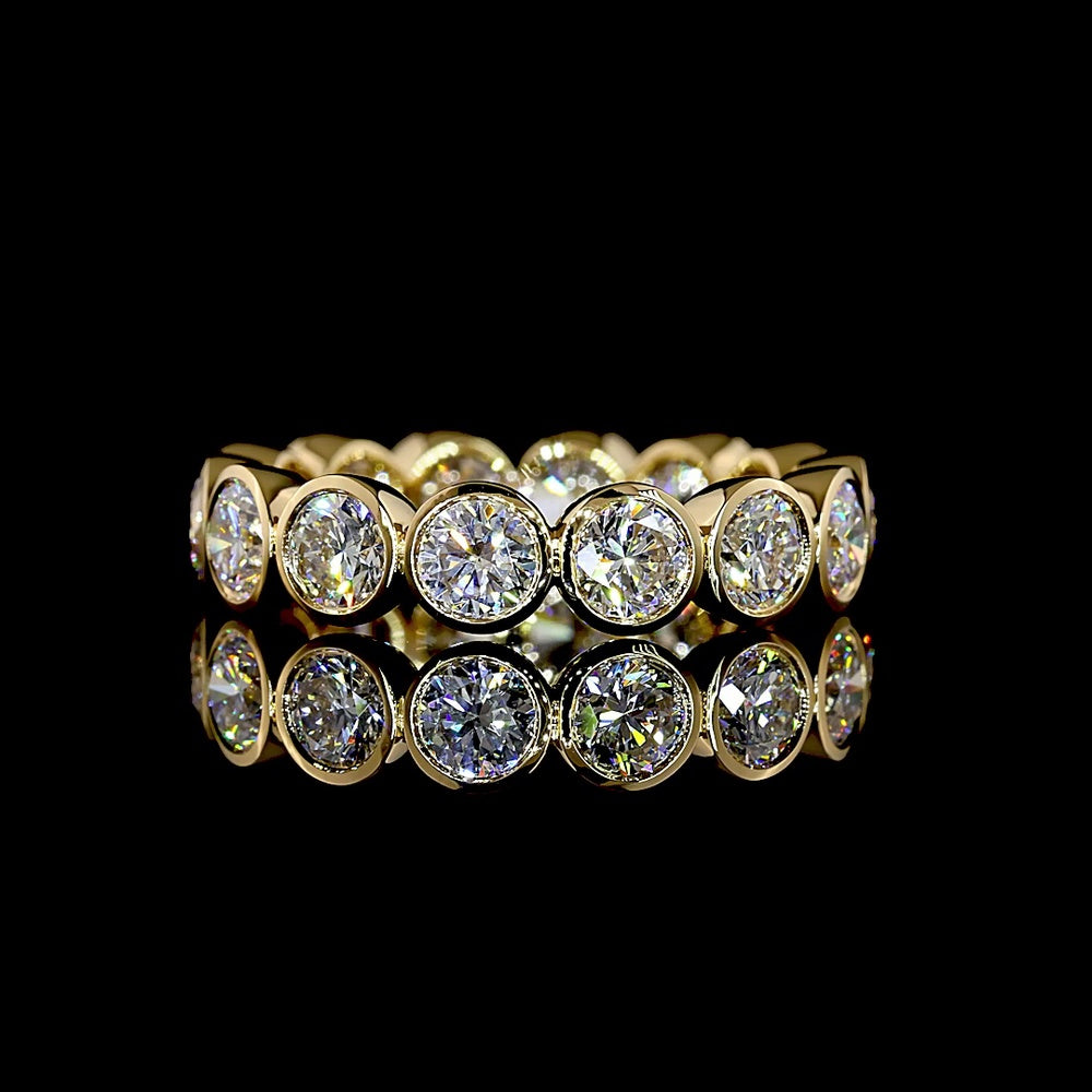 18K Yellow Gold Eternity Band with Bezel Set Round Lab Diamonds - 2.90 Total Carat Weight, E-F Color, VS1 Clarity - Covaloro Fine Jewelry