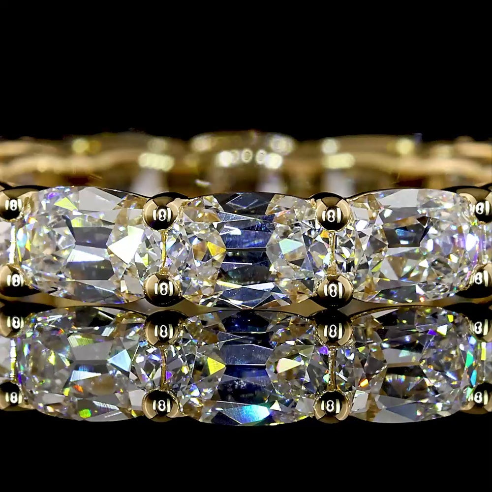18K Yellow Gold Eternity Band with East-West Set Antique Cushion Cut Lab Diamonds - 3.73 Carat Total Weight - Covaloro Fine Jewelry