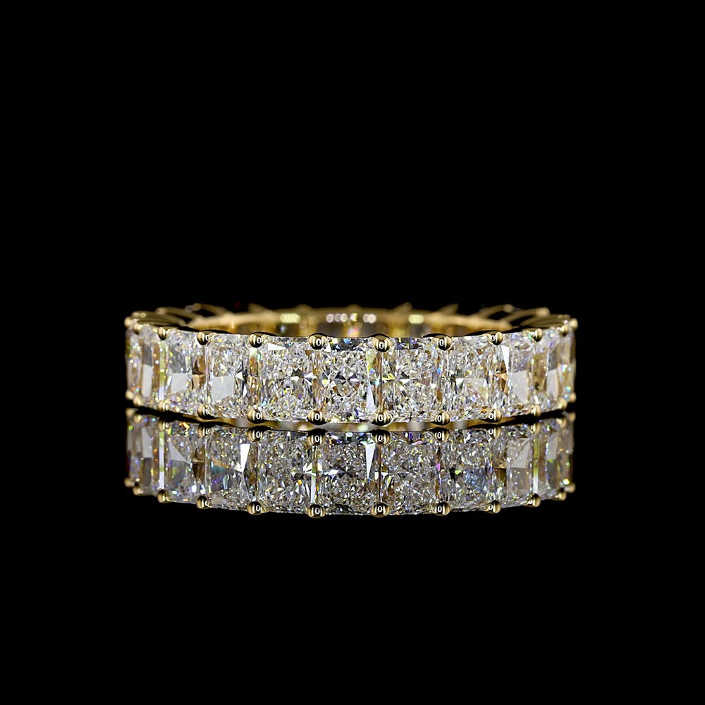 18K Yellow Gold Eternity Band with North-South Prong Set Radiant Cut Lab Diamonds - 3.80 Carat Total Diamond Weight - Covaloro Fine Jewelry