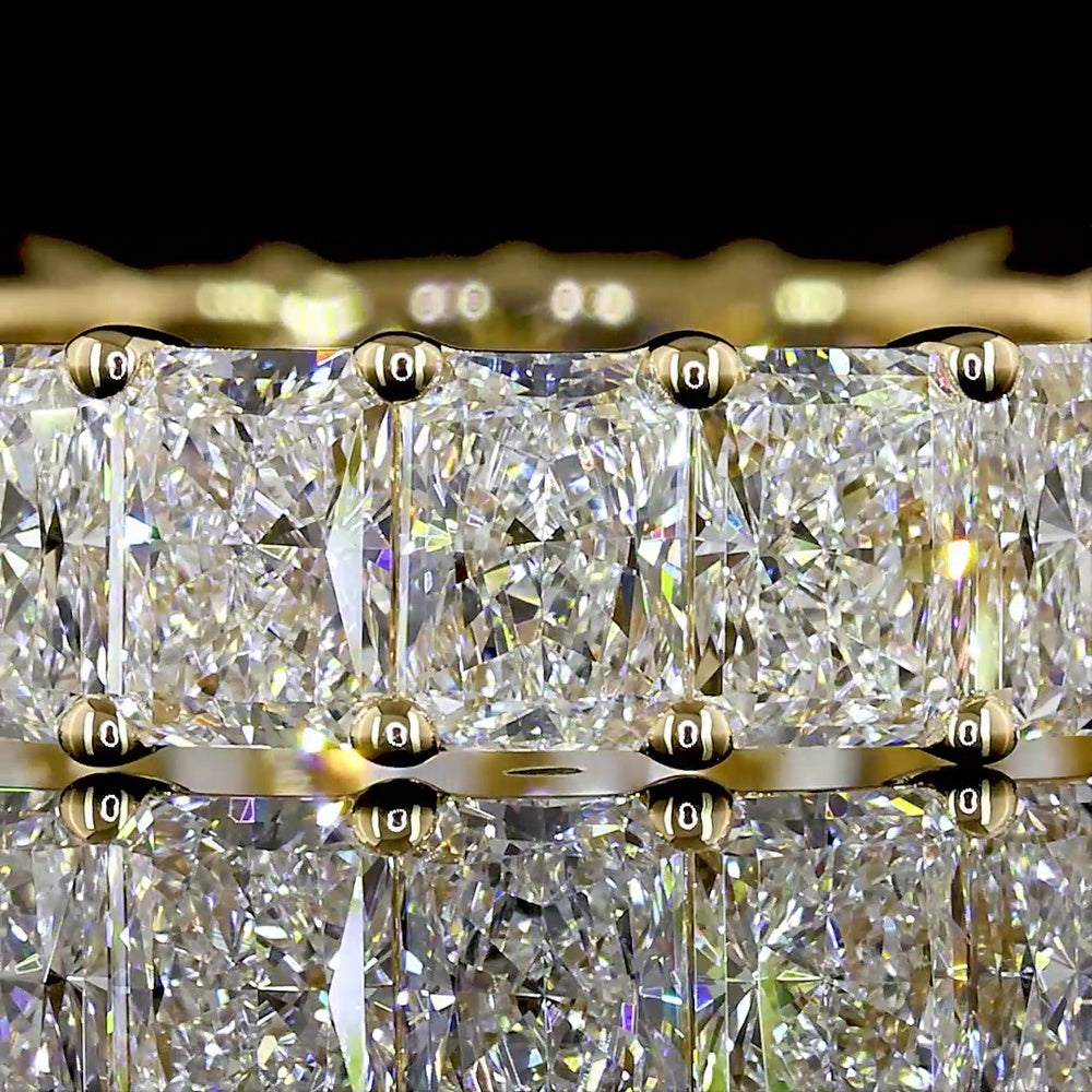 18K Yellow Gold Eternity Band with North-South Prong Set Radiant Cut Lab Diamonds - 3.80 Carat Total Diamond Weight - Covaloro Fine Jewelry