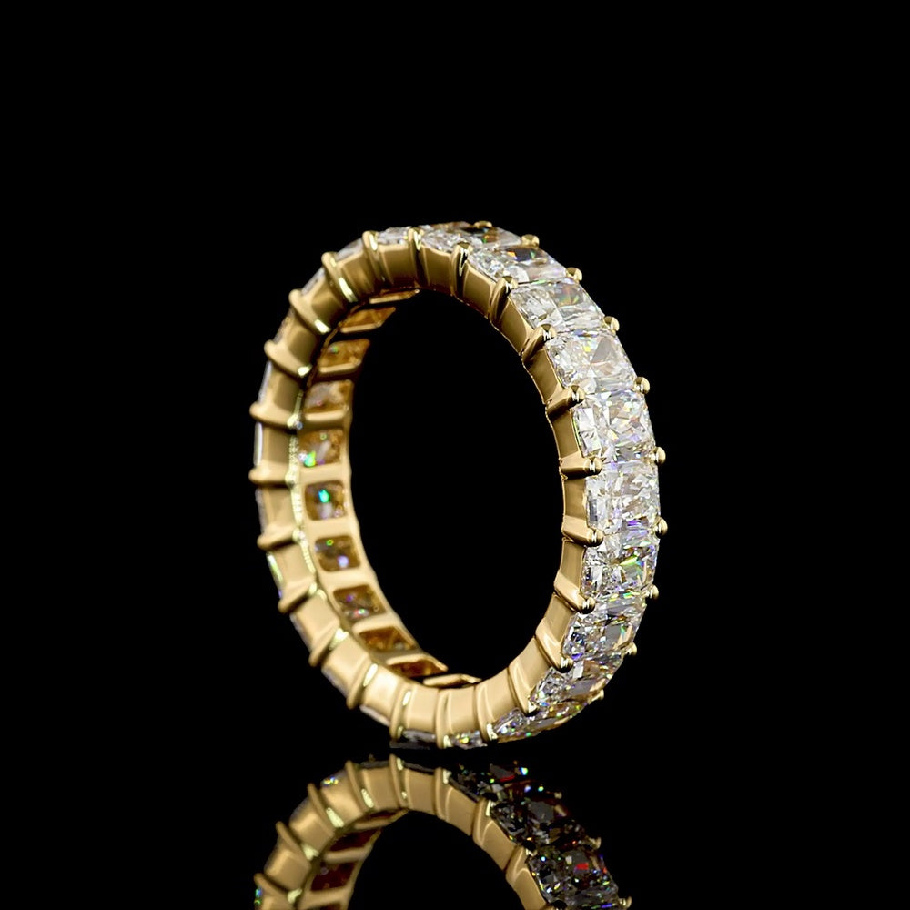 18K Yellow Gold Eternity Band with North-South Prong Set Radiant Cut Lab Diamonds - 3.80 Carat Total Diamond Weight - Covaloro Fine Jewelry