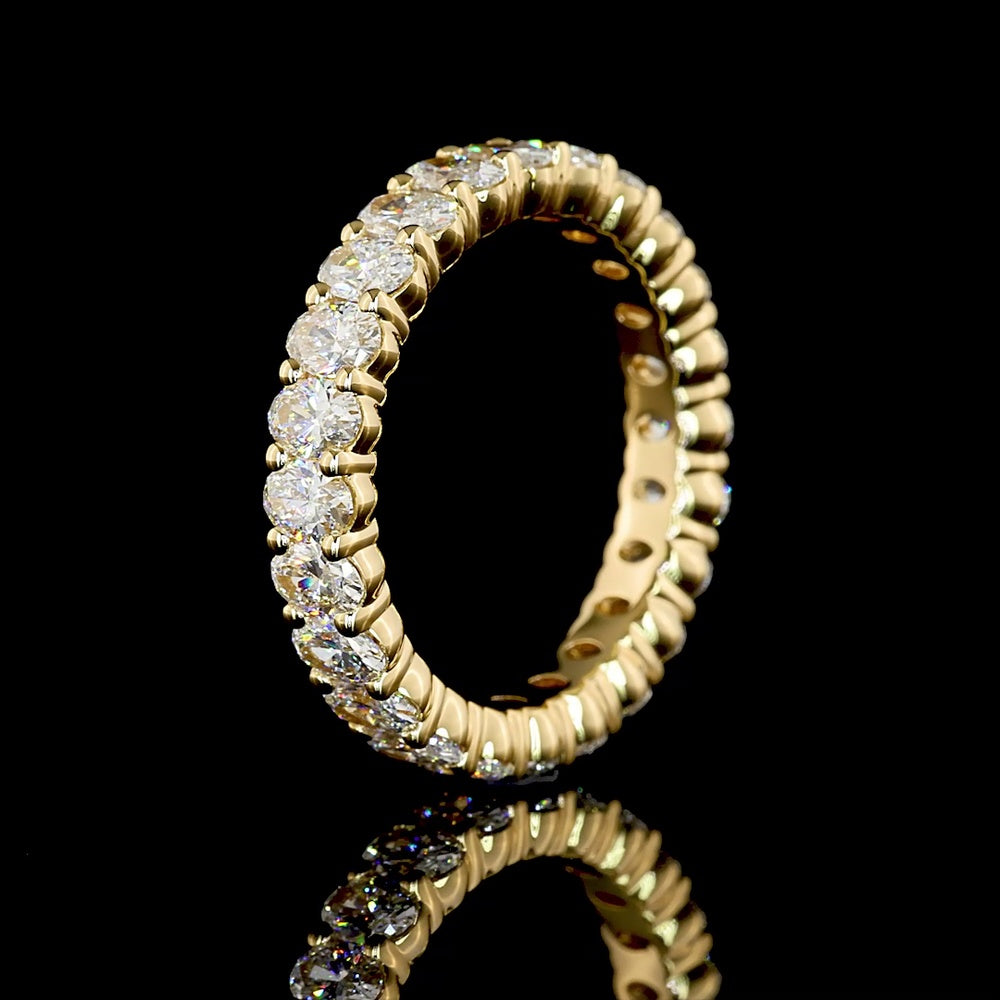 18K Yellow Gold Eternity Band with Prong Set Oval Cut Lab Diamonds - 2.52 Carat Total Diamond Weight - Covaloro Fine Jewelry