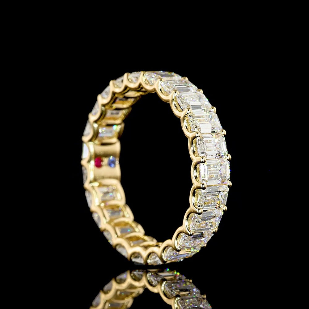18K Yellow Gold Eternity Band with U-Prong Set Emerald Cut Lab Diamonds - 4.01 Carat Total Diamond Weight - Covaloro Fine Jewelry