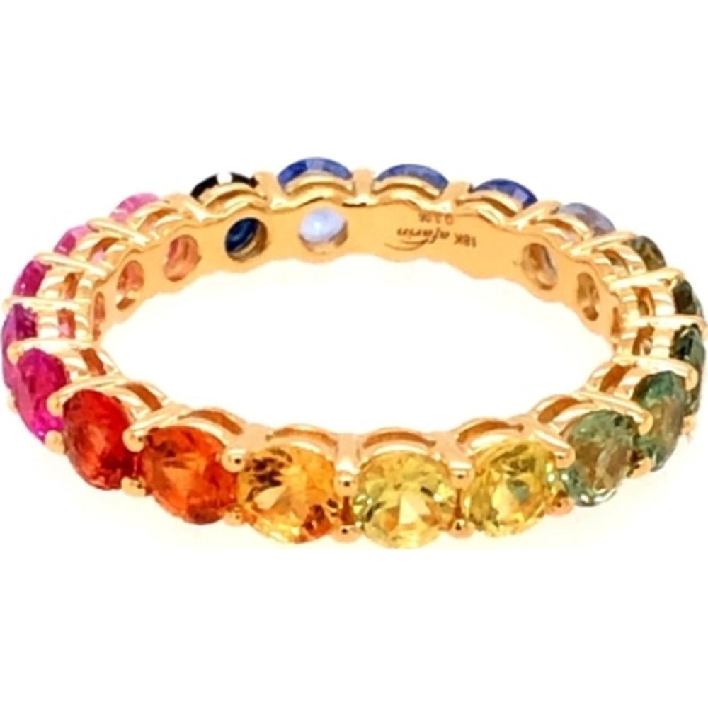 18K Yellow Gold Eternity-Style Band Ring with Round Multi-Color Sapphires by Afarin