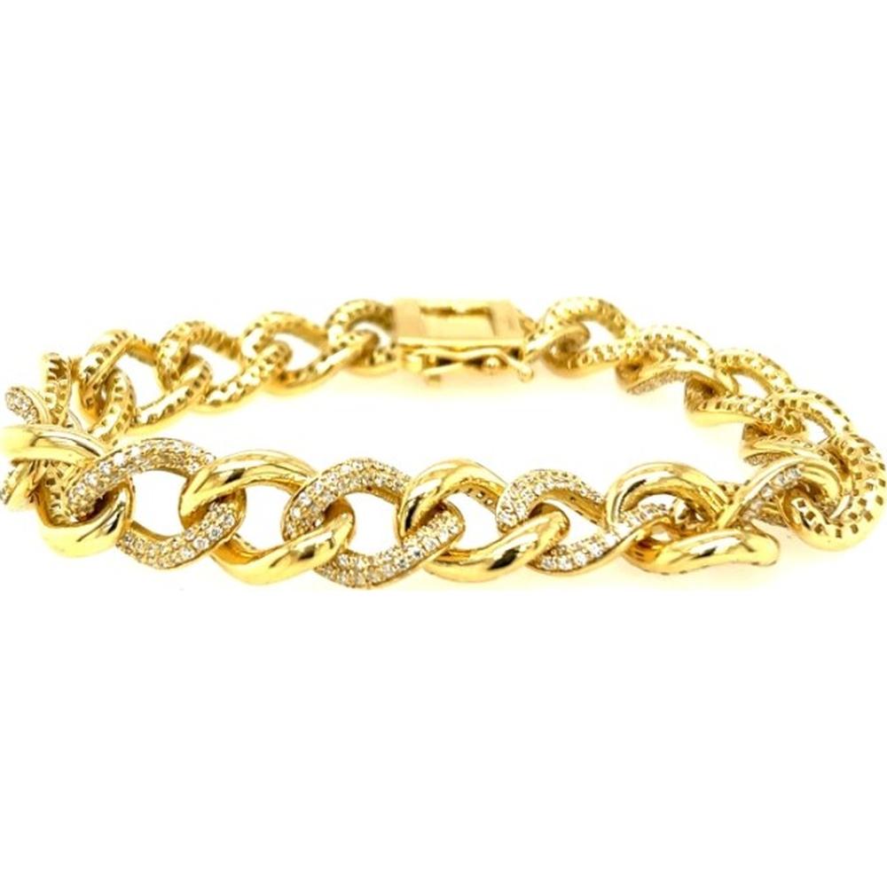 18K Yellow Gold Fancy Link Bracelet with Diamond Accented Interlocking Links by Afarin