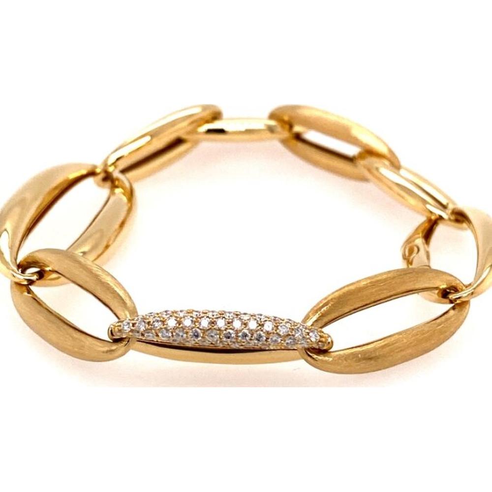 18K Yellow Gold Fancy Link Bracelet with Pavé Diamond Center Bar by Afarin
