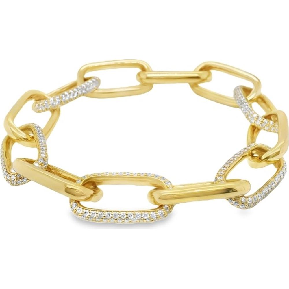 18K Yellow Gold Fancy Link Bracelet with Pavé-Set Round Diamonds by Afarin
