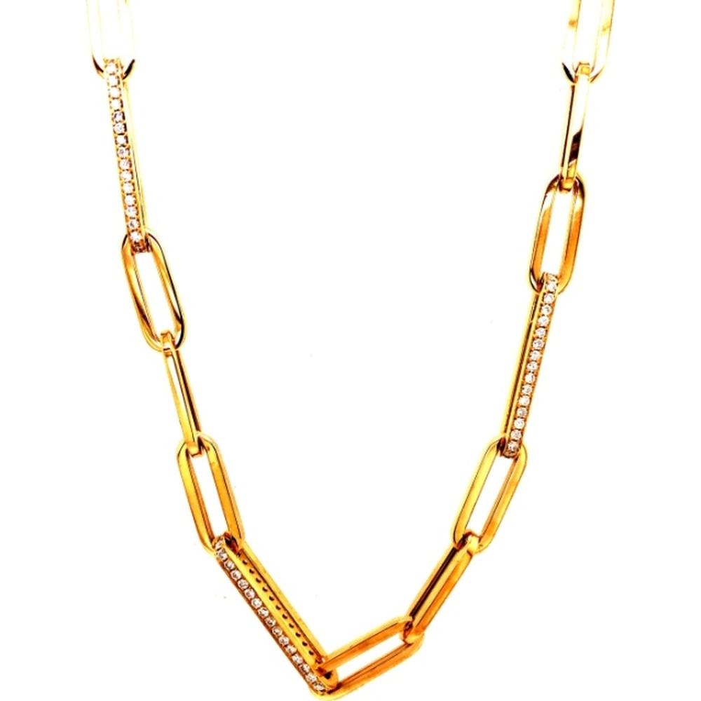 18K Yellow Gold Fancy Link Diamond Necklace with Elongated Paperclip Links by Afarin