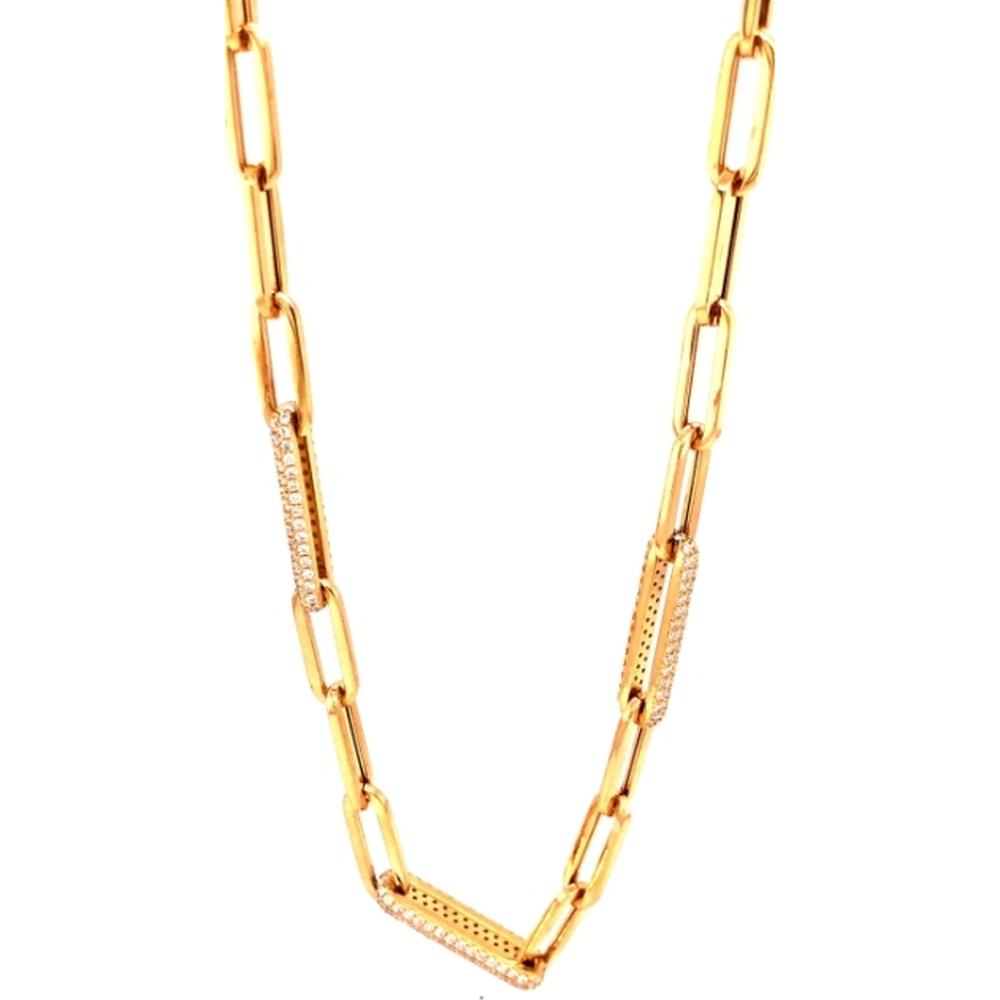 18K Yellow Gold Fancy Link Necklace with Diamond Accent Bar Links by Afarin