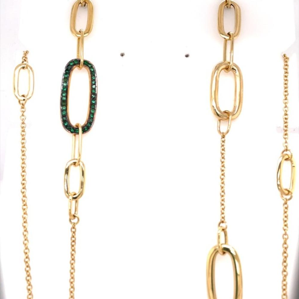 18K Yellow Gold Fancy Link Necklace with Emerald and Diamond Accents by Afarin