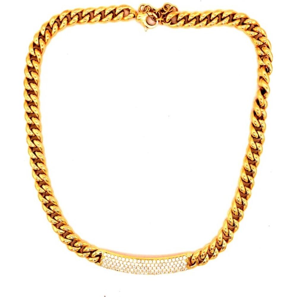 18K Yellow Gold Fancy Link Necklace with Pavé Diamond Center by Afarin