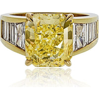 18K Yellow Gold Fancy Yellow Diamond Ring with Trapezoid and Baguette Diamonds - 5.28 Carats Total Diamond Weight
