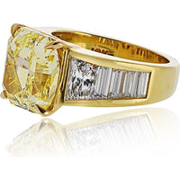 18K Yellow Gold Fancy Yellow Diamond Ring with Trapezoid and Baguette Diamonds - 5.28 Carats Total Diamond Weight