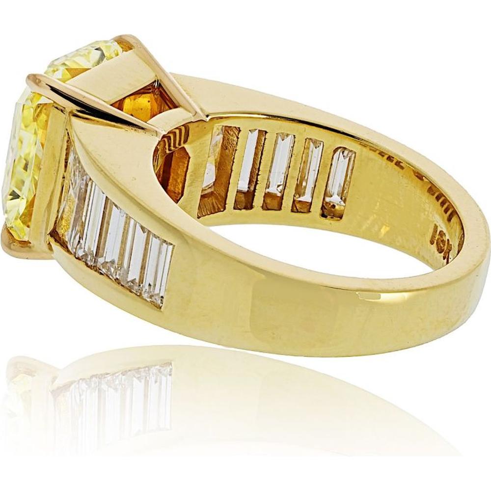 18K Yellow Gold Fancy Yellow Diamond Ring with Trapezoid and Baguette Diamonds - 5.28 Carats Total Diamond Weight