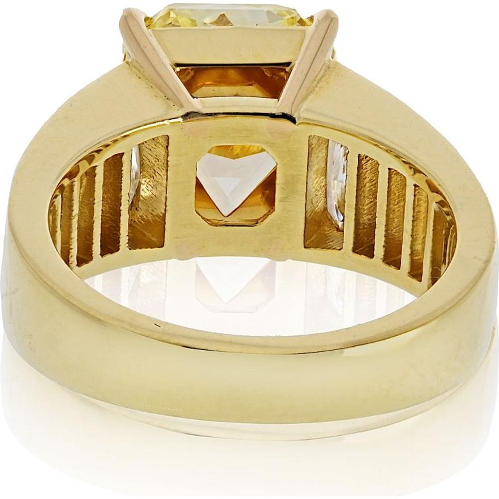 18K Yellow Gold Fancy Yellow Diamond Ring with Trapezoid and Baguette Diamonds - 5.28 Carats Total Diamond Weight