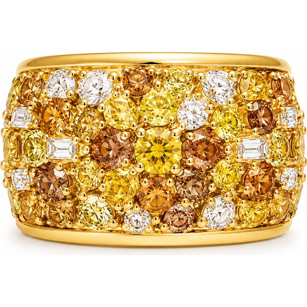 18K Yellow Gold Fashion Band with Round Fancy Yellow, Brown, and Baguette White Diamonds - 5.08 Carat Total Diamond Weight by Auriventus