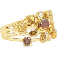 18K Yellow Gold Fashion Ring with Bezel-Set Multicolor Diamonds and Center Ruby - 2.76 Carat Total Diamond Weight by Auriventus
