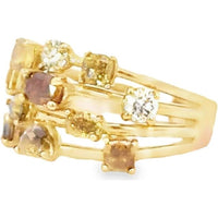 18K Yellow Gold Fashion Ring with Bezel-Set Multicolor Diamonds and Center Ruby - 2.76 Carat Total Diamond Weight by Auriventus