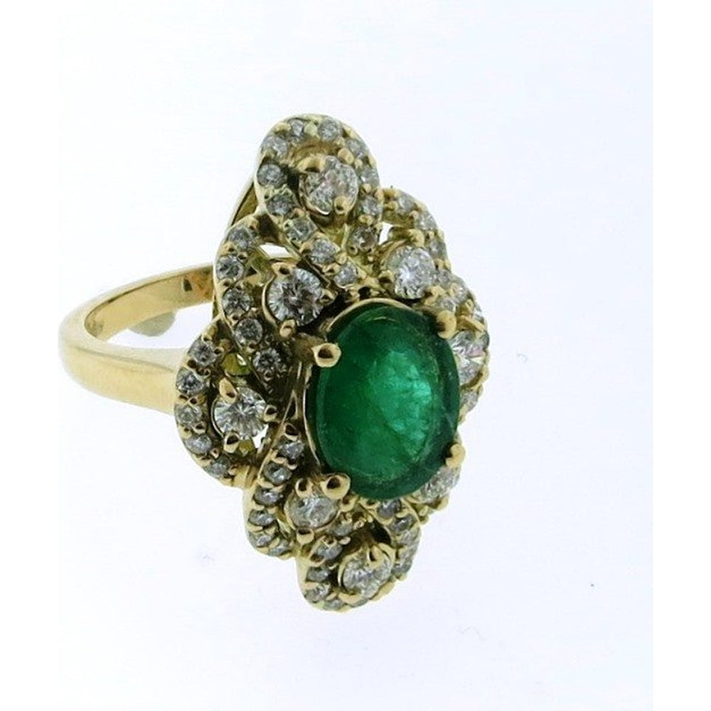 18K Yellow Gold Fashion Ring with Oval Emerald and Diamond Halo - 2.20 Carat Emerald and 1.31 Carat Total Diamond Weight by Auriventus