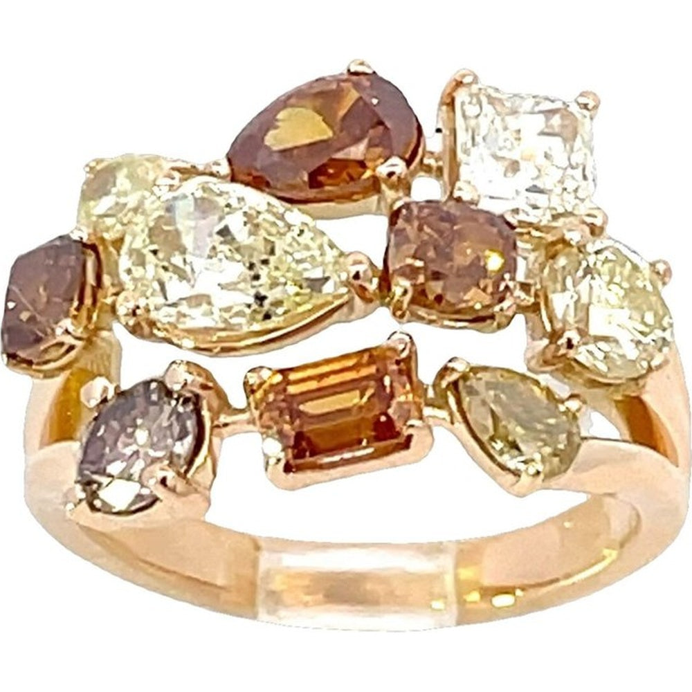 18K Yellow Gold Fashion Ring with Pear, Square and Oval Fancy Multi-Color Diamonds - 3.76 Carat Total Diamond Weight by Auriventus