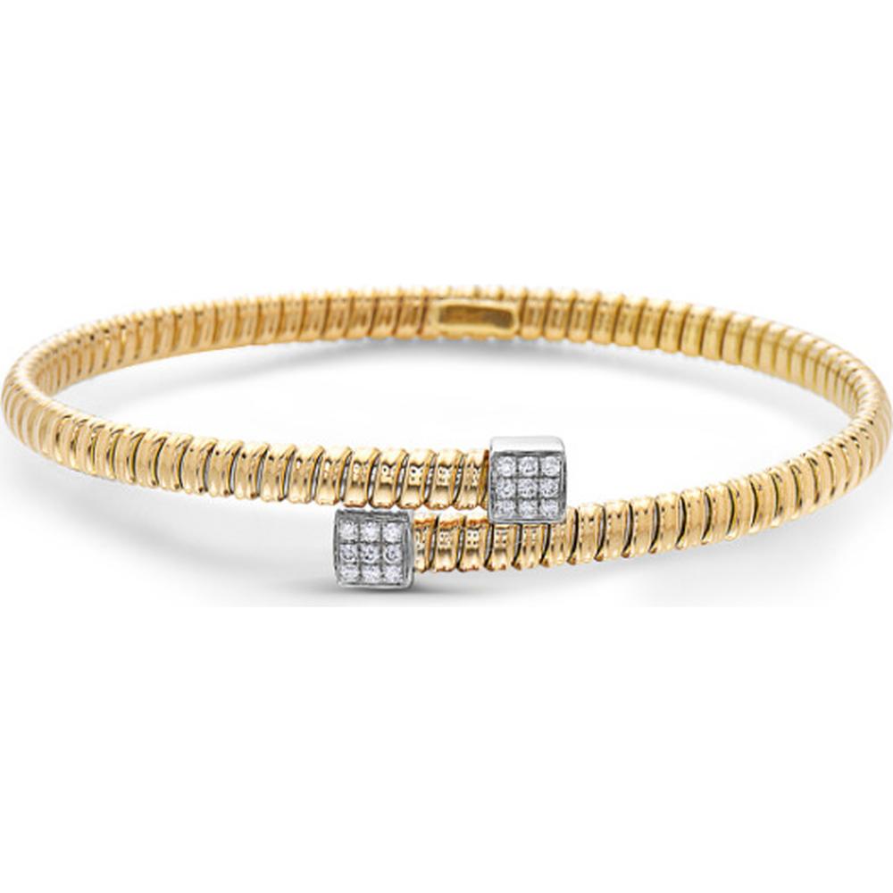 18K Yellow Gold Flexible Bangle Bracelet with White Gold Diamond Accent Stations by Afarin