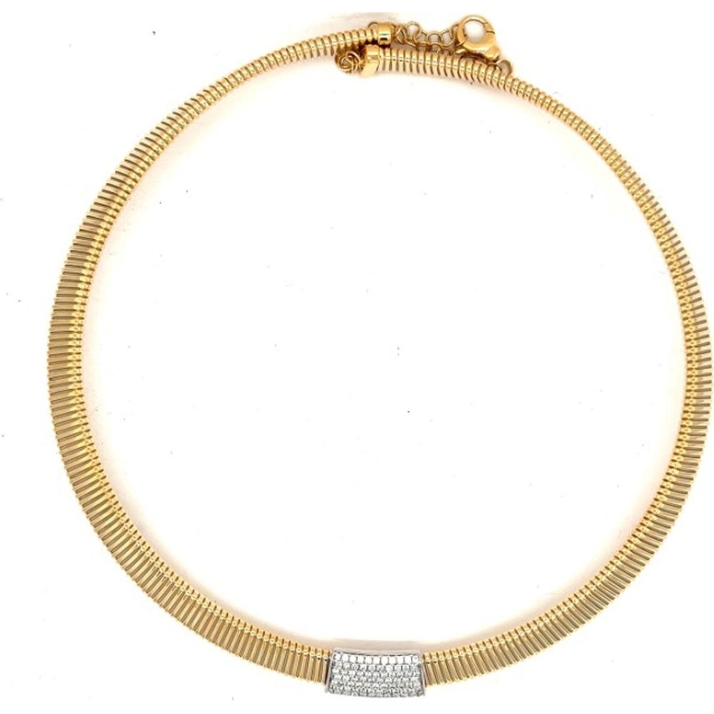 18K Yellow Gold Flexible Necklace with White Gold Diamond Center Accent by Afarin
