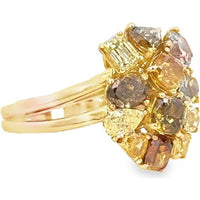 18K Yellow Gold Floral Cluster Cocktail Ring with Cushion and Marquise Fancy Color Diamonds - 4.03 Carat Total Diamond Weight by Auriventus
