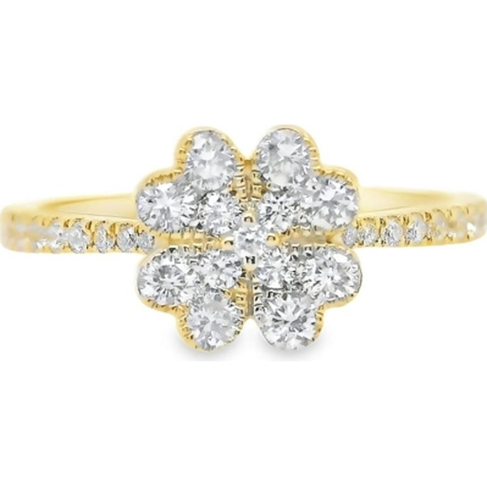 18K Yellow Gold Floral Cluster Diamond Ring with Diamond Accented Band by Afarin