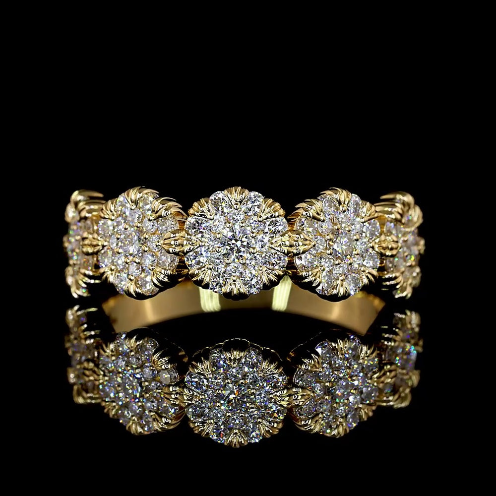 18K Yellow Gold Floral Cluster Ring with 85 Round Lab-Grown Diamonds (E-F, VS1) - 0.79 Carat Total Diamond Weight - Covaloro Fine Jewelry