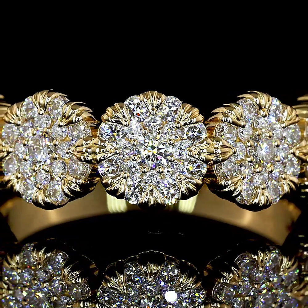 18K Yellow Gold Floral Cluster Ring with 85 Round Lab-Grown Diamonds (E-F, VS1) - 0.79 Carat Total Diamond Weight - Covaloro Fine Jewelry