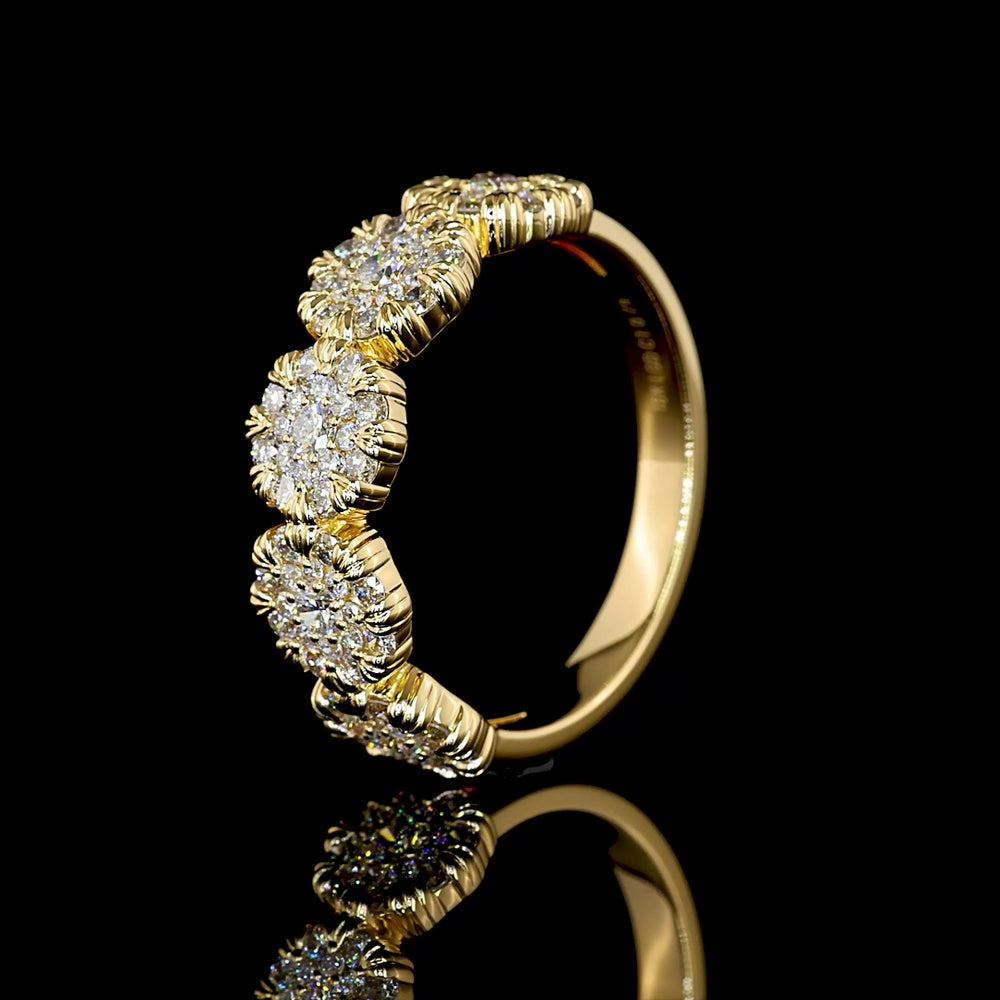 18K Yellow Gold Floral Cluster Ring with 85 Round Lab-Grown Diamonds (E-F, VS1) - 0.79 Carat Total Diamond Weight - Covaloro Fine Jewelry