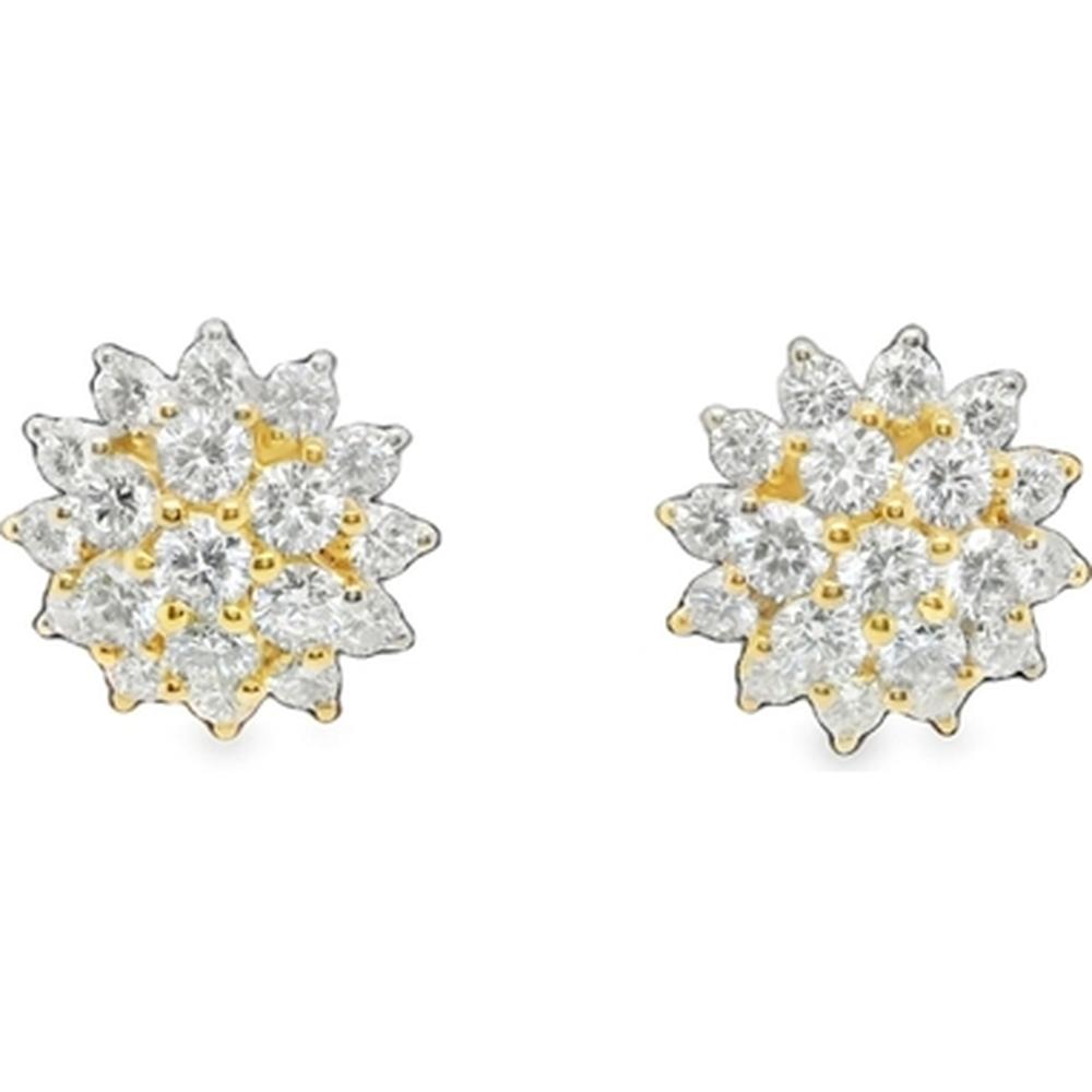 18K Yellow Gold Floral Cluster Stud Earrings with Round Diamonds by Afarin