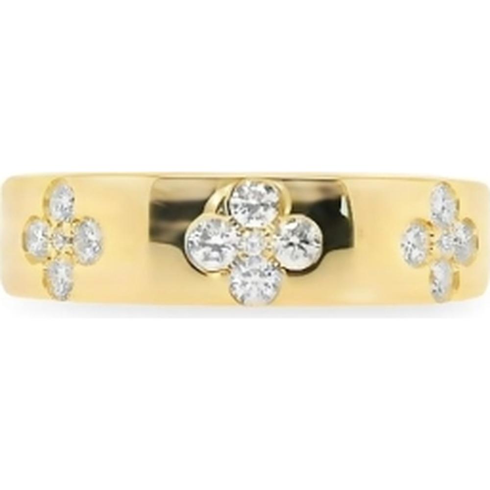 18K Yellow Gold Floral Diamond Band Ring with Round Diamond Cluster Motifs by Afarin