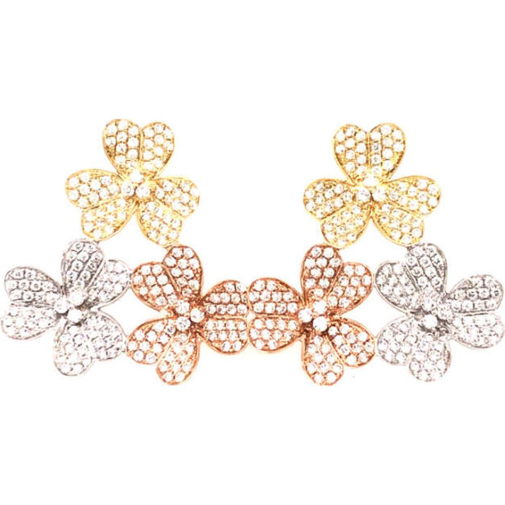 18K Yellow Gold Floral Diamond Drop Earrings with White and Rose Gold Accents by Afarin