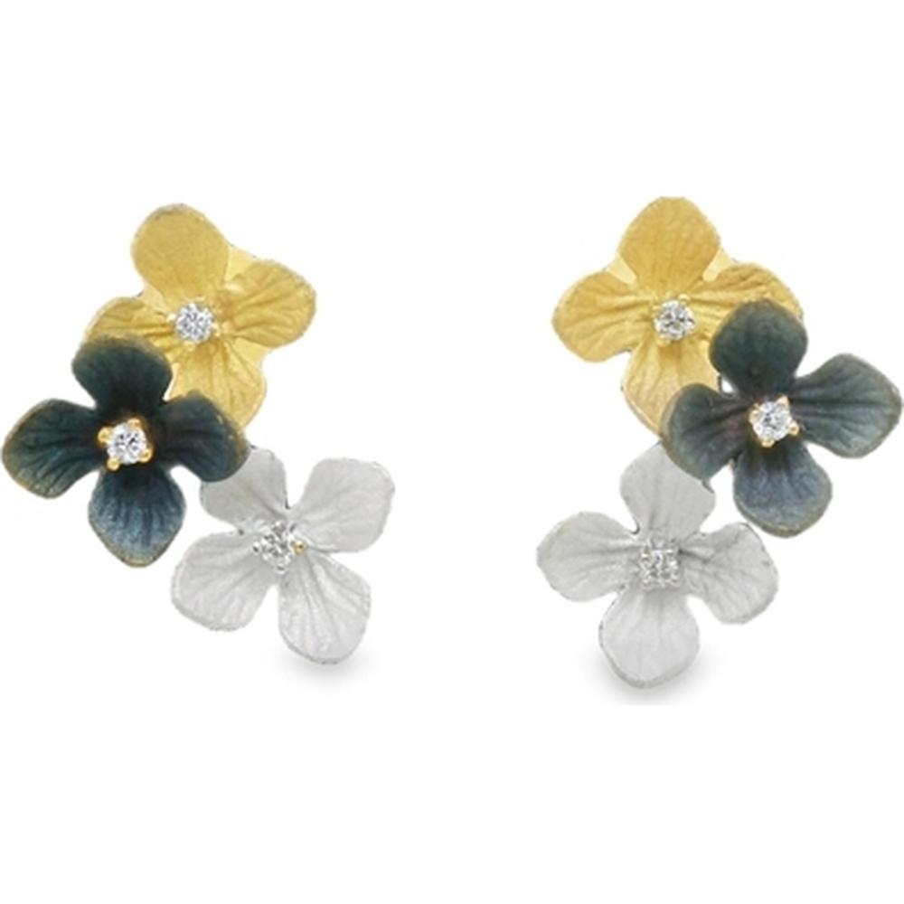 18K Yellow Gold Floral Diamond Earrings with Multi-Bloom Motif by Afarin