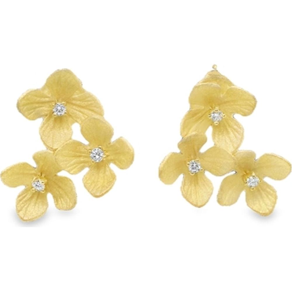 18K Yellow Gold Floral Diamond Earrings with Textured Petal Motif by Afarin