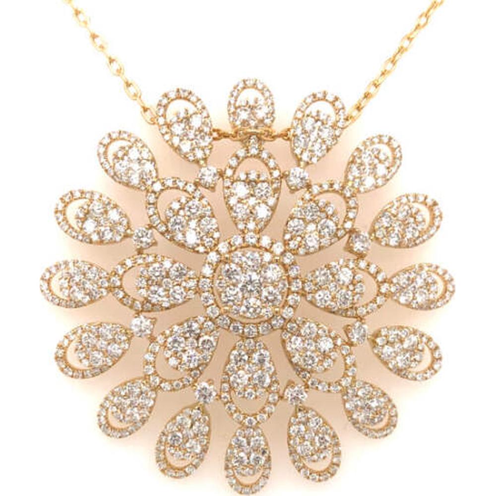 18K Yellow Gold Floral Diamond Motif Pendant Necklace by Afarin