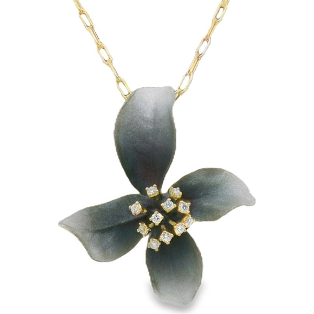 18K Yellow Gold Floral Diamond Pendant Necklace by Afarin