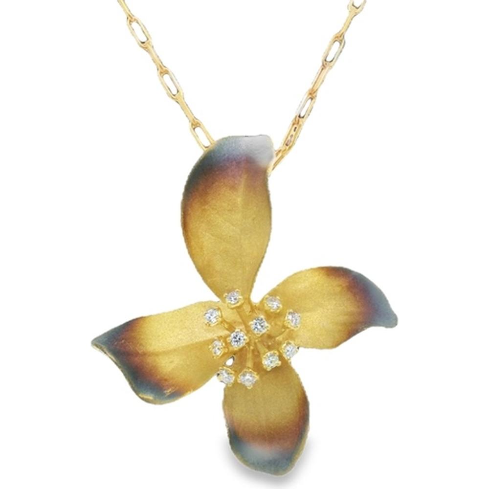 18K Yellow Gold Floral Diamond Pendant Necklace by Afarin