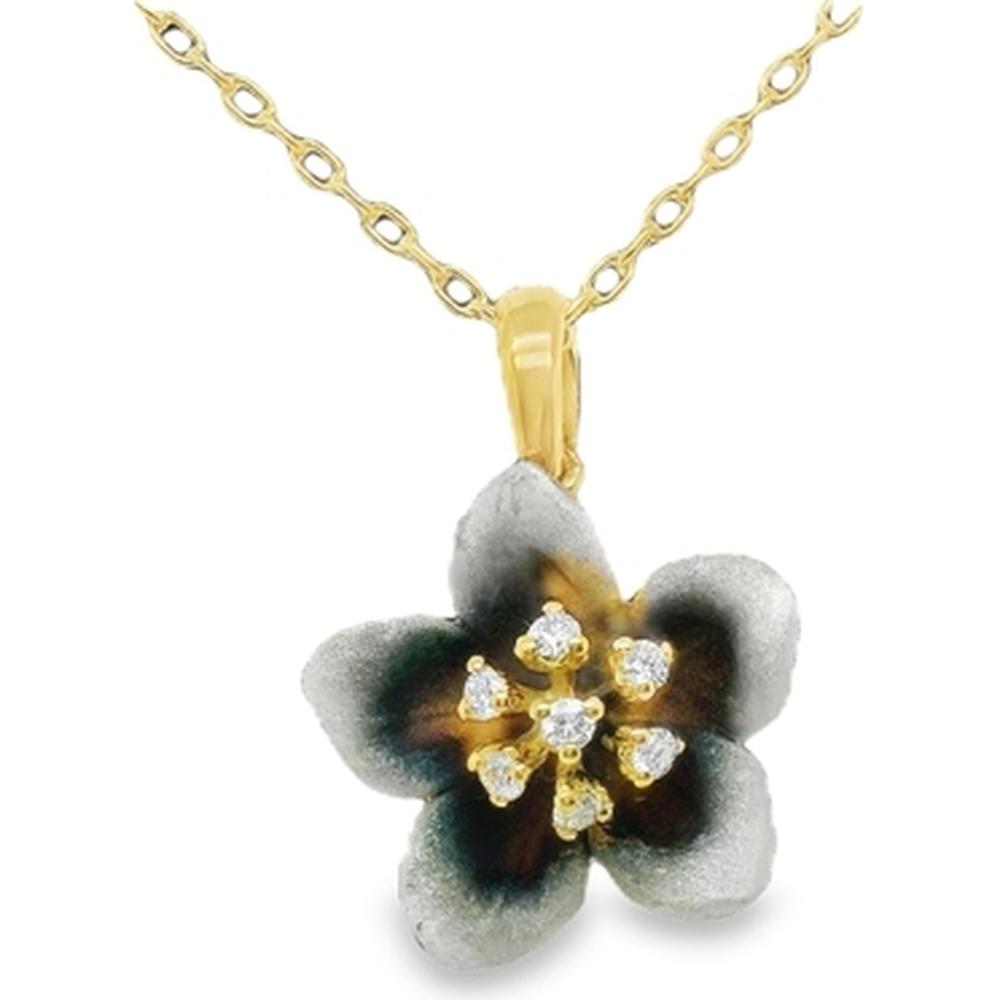 18K Yellow Gold Floral Diamond Pendant Necklace by Afarin