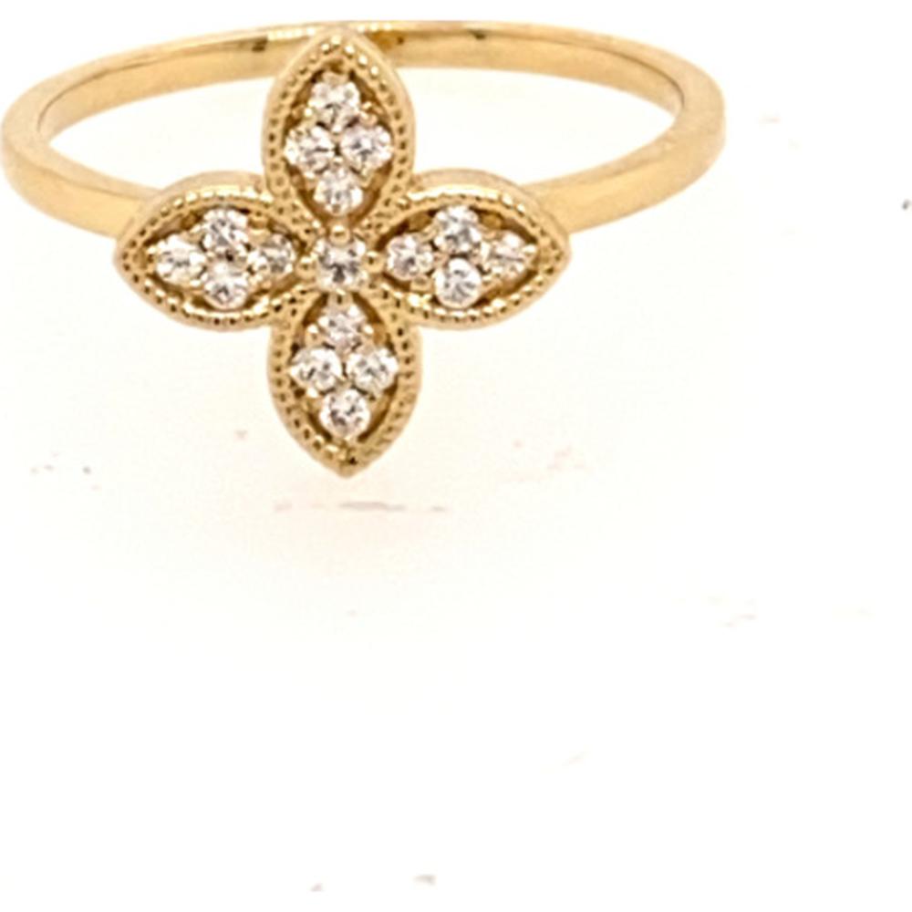 18K Yellow Gold Floral Diamond Ring with Milgrain Detail by Afarin