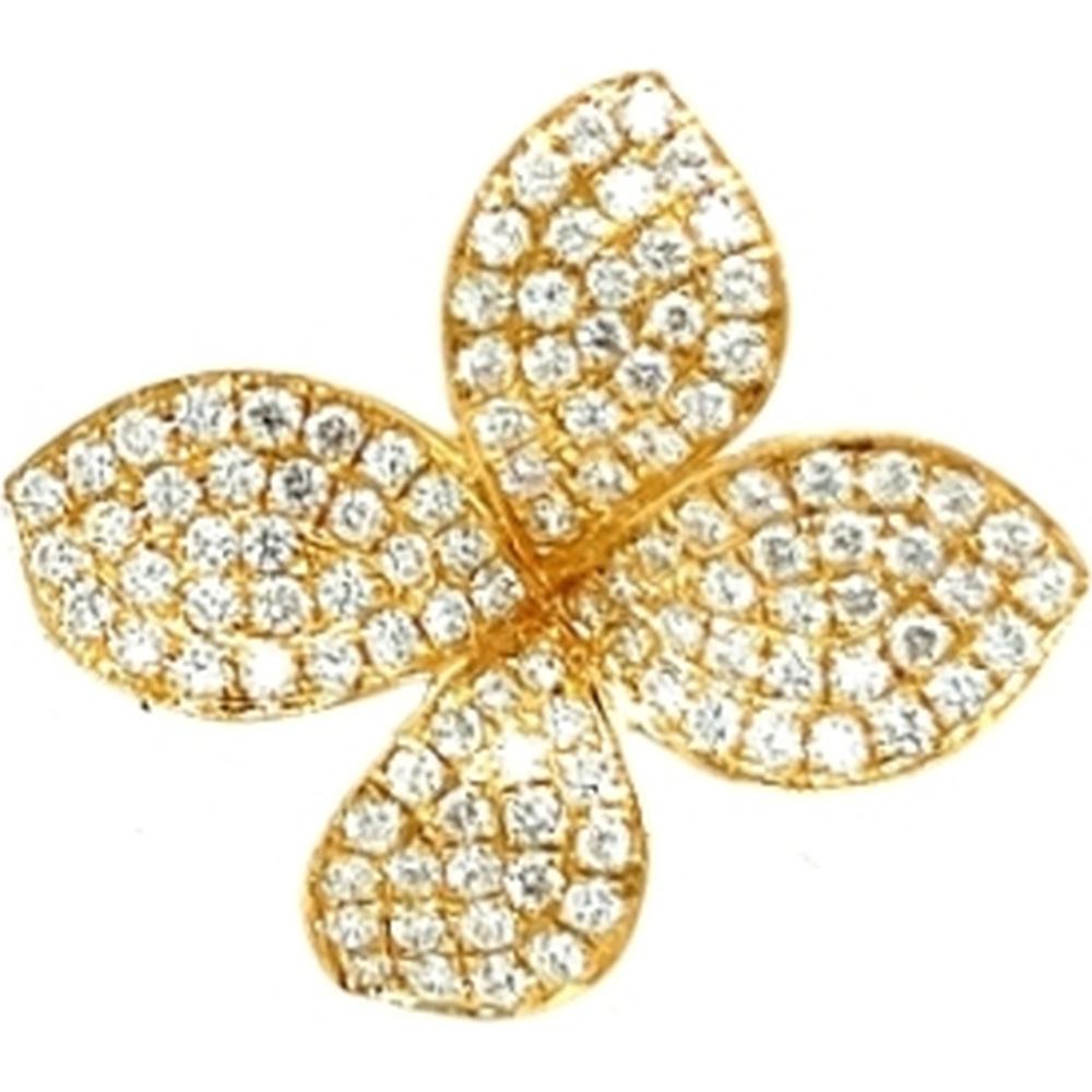 18K Yellow Gold Floral Diamond Ring with Pavé Set Round Diamonds by Afarin