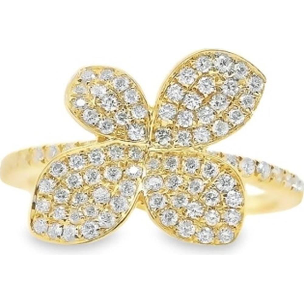 18K Yellow Gold Floral Diamond Ring with Pavé Set Round Diamonds by Afarin