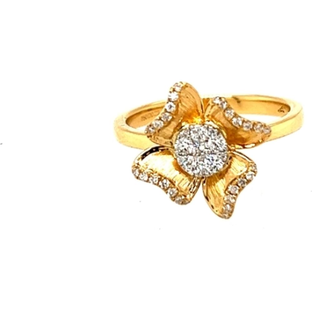 18K Yellow Gold Floral Diamond Ring with Round Diamond Cluster by Afarin